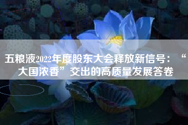 五粮液2022年度股东大会释放新信号：“大国浓香”交出的高质量发展答卷