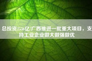 总投资2536亿!广西推进一批重大项目，支持工业企业做大做强做优