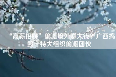 “高薪招聘”偷渡境外赚大钱？广西捣毁一特大组织偷渡团伙