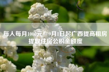 每人每月1000元！9月1日起广西提高租房提取住房公积金额度