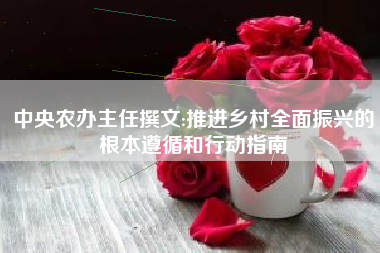 中央农办主任撰文:推进乡村全面振兴的根本遵循和行动指南